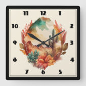 Waterverf woestijncactus en bergen vierkante klok (Voorkant)