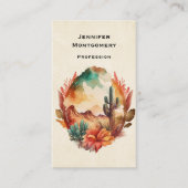 Waterverf woestijncactus en bergen visitekaartje (Voorkant)