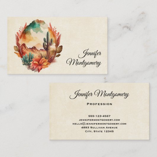 Waterverf woestijncactus en bergen visitekaartje (Voorkant / Achterkant)