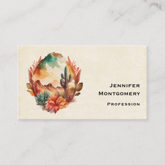 Waterverf woestijncactus en bergen visitekaartje (Voorkant)