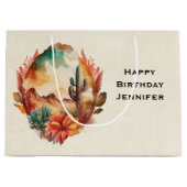 Waterverf woestijncactus en gebergte verjaardag groot cadeauzakje (Voorkant)