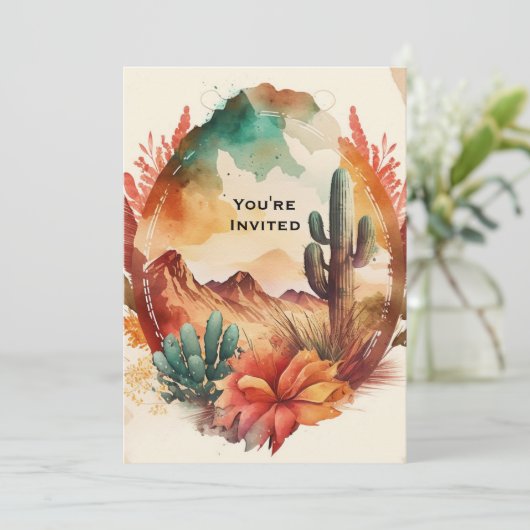 Waterverf woestijncactus en gebergte verjaardag kaart (Staand voorkant)