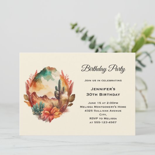 Waterverf woestijncactus en gebergte verjaardag kaart (Staand voorkant)