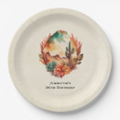 Waterverf woestijncactus en gebergte verjaardag papieren bordje (Voorkant)