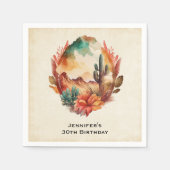 Waterverf woestijncactus en gebergte verjaardag servet (Voorkant)