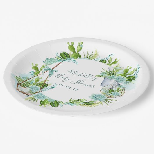 Waterverf woestijncactus Succulent Baby shower Papieren Bordje (Gekanteld)