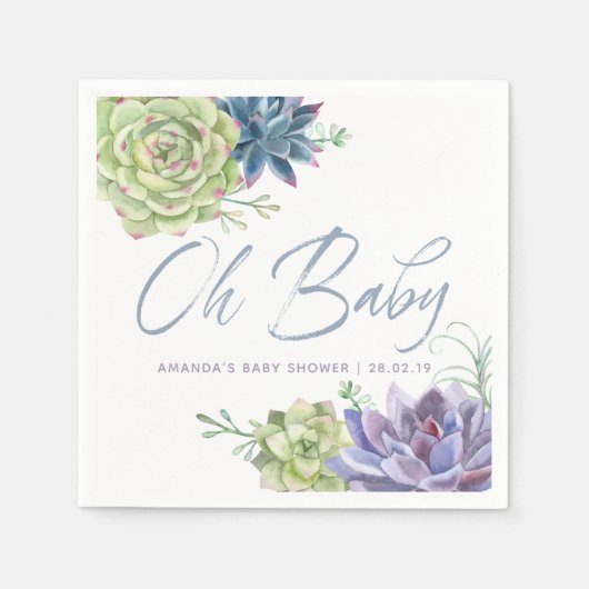 Waterverf woestijncactus Succulent Baby shower Servetten (Voorkant)