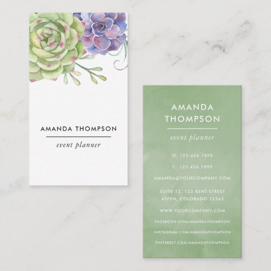 Waterverf-woestijncactus Succulenten Visitekaartje (Voorkant / Achterkant)