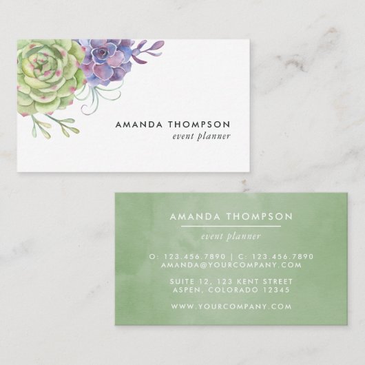 Waterverf-woestijncactus Succulenten Visitekaartje (Voorkant / Achterkant)