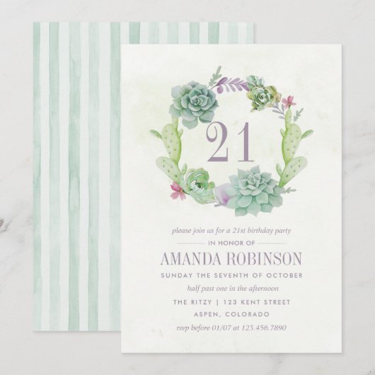 Waterverf woestijnCactus Succulents 21st Birthday Kaart (Voorkant / Achterkant)