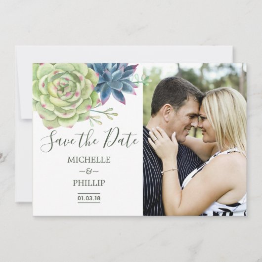 Waterverf woestijncactus Succulents Save the Date (Voorkant)