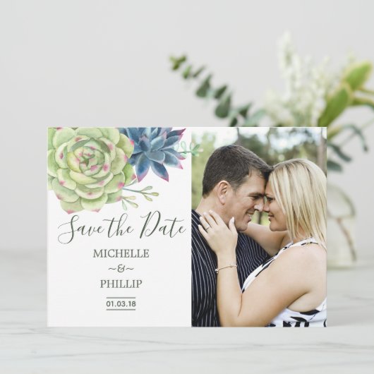 Waterverf woestijncactus Succulents Save the Date (Staand voorkant)