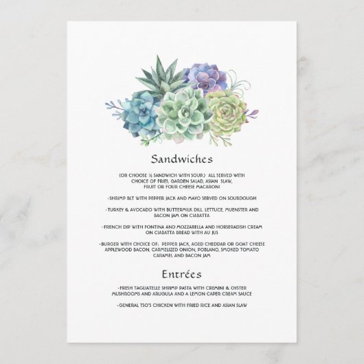 Waterverf woestijnCactus Succulents Wedding Menu (Achterkant)