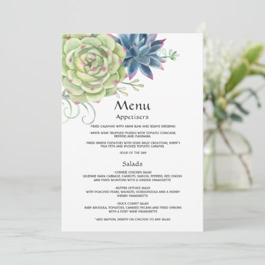 Waterverf woestijnCactus Succulents Wedding Menu (Staand voorkant)