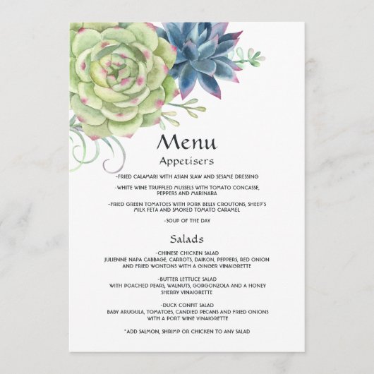 Waterverf woestijnCactus Succulents Wedding Menu (Voorkant)