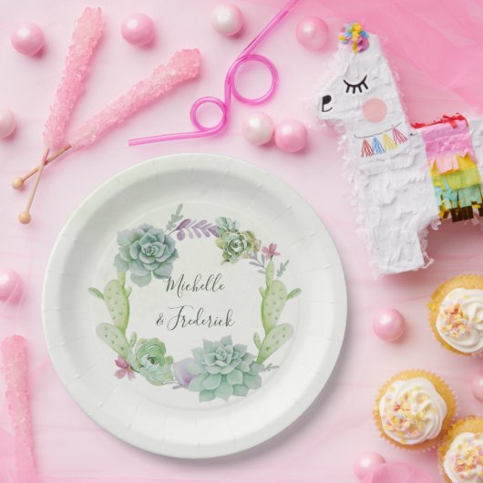 Waterverf woestijnCactus Succulents Wedding Papieren Bordje (Feest)