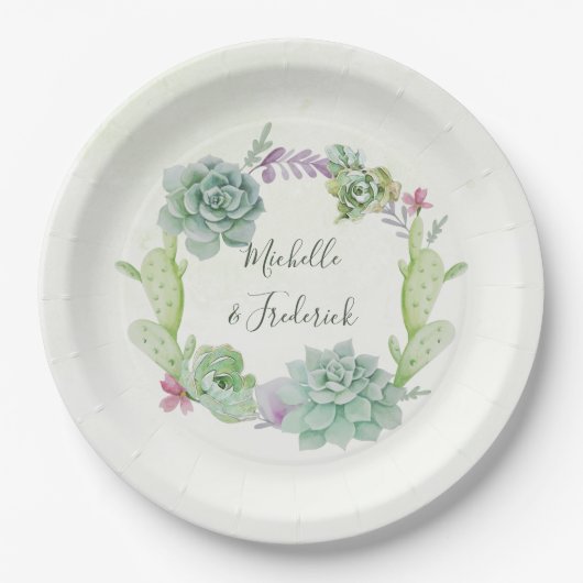 Waterverf woestijnCactus Succulents Wedding Papieren Bordje (Voorkant)