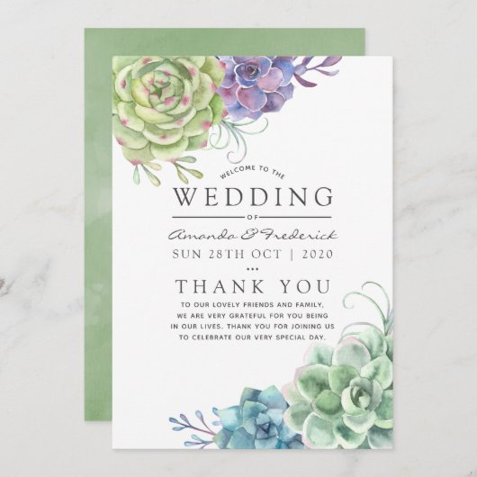 Waterverf woestijnCactus Succulents Wedding Programmakaart (Voorkant / Achterkant)