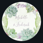 Waterverf woestijnCactus Succulents Wedding Ronde Sticker<br><div class="desc">Waterverf smakelijke art Wedding stickers met elegante typografie die aan uw gebeurtenisspecificaties kan worden aangepast.</div>