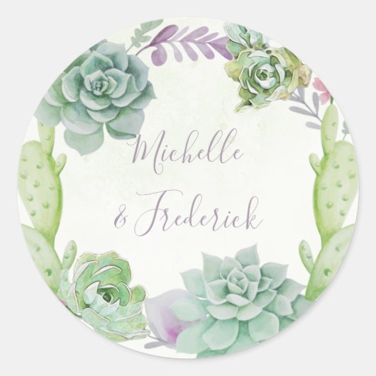 Waterverf woestijnCactus Succulents Wedding Ronde Sticker (Voorkant)