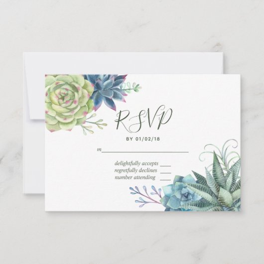 Waterverf woestijnCactus Succulents Wedding RSVP (Voorkant)