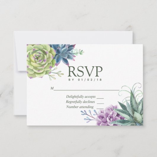 Waterverf woestijnCactus Succulents Wedding RSVP (Voorkant)