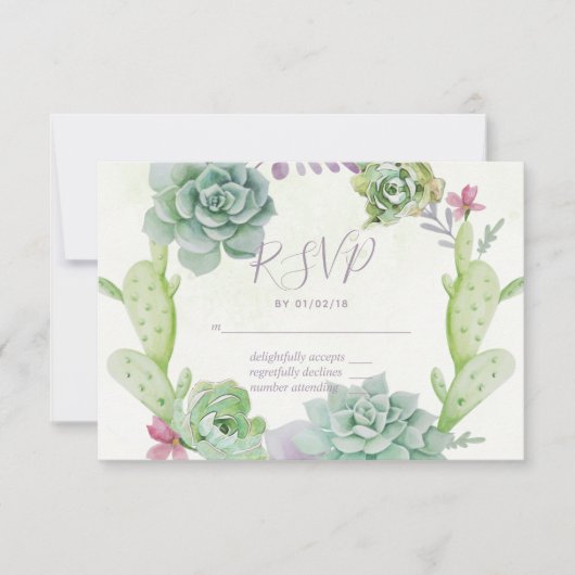 Waterverf woestijnCactus Succulents Wedding RSVP (Voorkant)