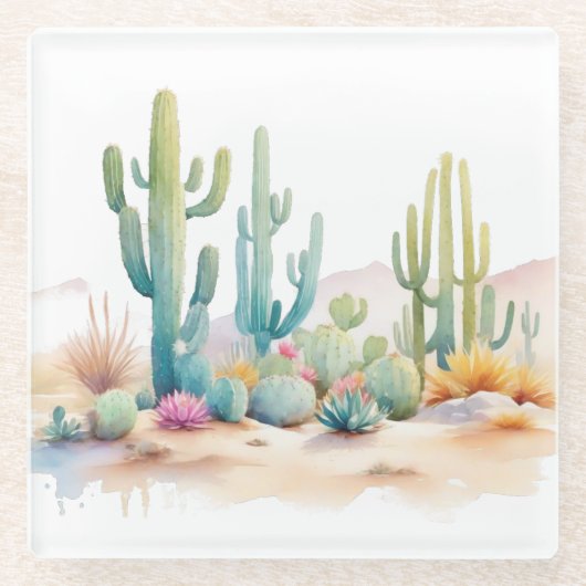 Waterverf woestijnillustratie glazen onderzetter (Voorkant)