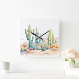 Waterverf woestijnillustratie vierkante klok