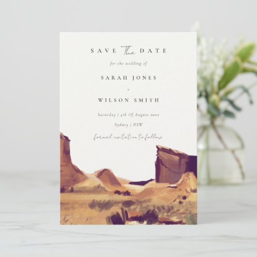 Waterverf woestijnlandschap met datumkaart opslaan bedankkaart (Staand voorkant)