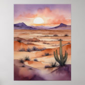 Waterverf woestijnlandschap met zonsondergang en c poster (Voorkant)