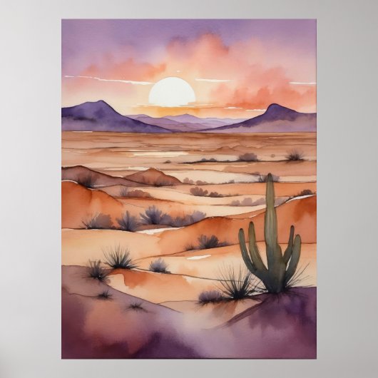 Waterverf woestijnlandschap met zonsondergang en c poster (Voorkant)