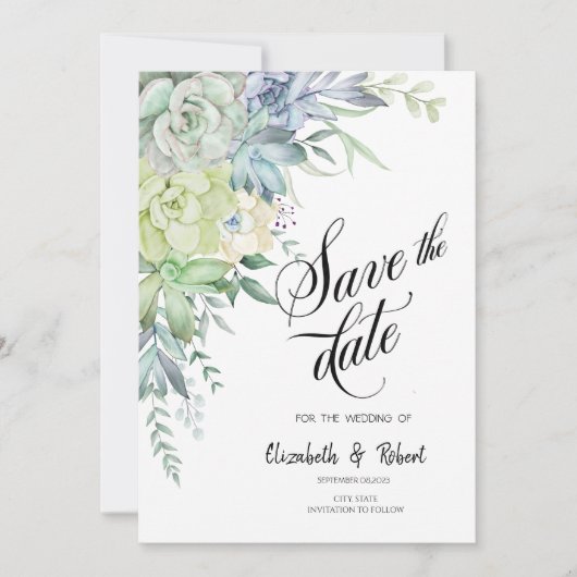 Waterverf Woestijnsucculenten Stippen Bewaar de Da Save The Date (Voorkant)