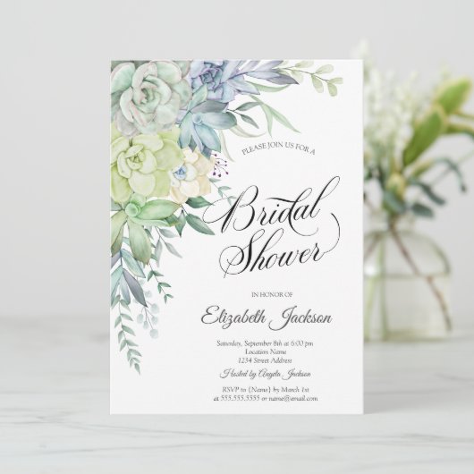 Waterverf Woestijnsucculenten Stippen Bruidsdouche Kaart (Staand voorkant)