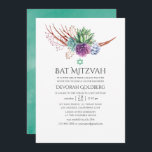 Waterverf Woestijnvetplanten Bat Mitzvah Kaart<br><div class="desc">Waterverf sappige cactus planten vleermuis mitswa uitnodiging met accenten van blauw,  pruim,  munt en salie groen.</div>