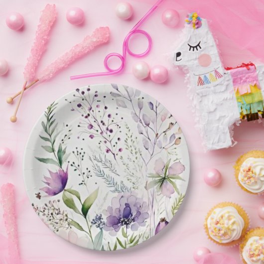 Waterverf wolbloem papieren bordje (Feest)