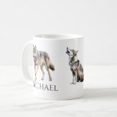 Waterverf Wolf Art Monogram op persoonlijke titel Koffiemok (Voorkant links)