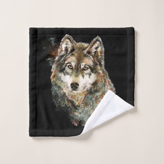 Waterverf Wolf Art Wildlife Animal Art Washandje (Wasdoekje)