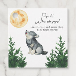 Waterverf Wolf Baby Shower Pop het! Als zij knalt Bedankjes Labels