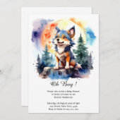 Waterverf Wolf Baby shower Uitnodiging (Voorkant / Achterkant)