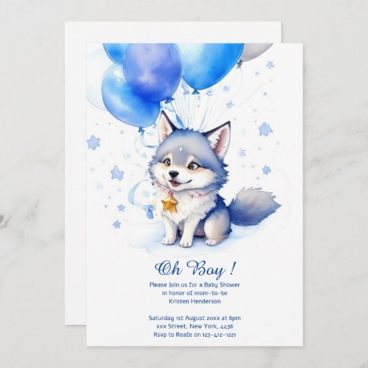 Waterverf Wolf Baby shower Uitnodiging (Voorkant / Achterkant)