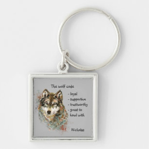 Waterverf Wolf Code Quote, Wolven Aangepaste naam Sleutelhanger