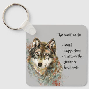 Waterverf Wolf Code Quote, Wolven Aangepaste naam Sleutelhanger