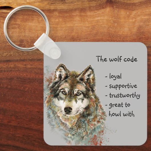 Waterverf Wolf Code Quote, Wolven Aangepaste naam Sleutelhanger (Voorkant)