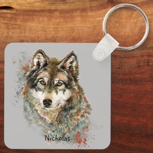 Waterverf Wolf Code Quote, Wolven Aangepaste naam Sleutelhanger (Achterkant)