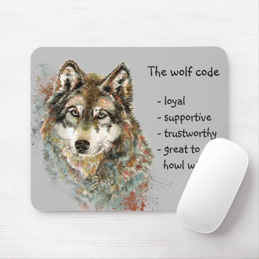 Waterverf Wolf Code Quote, Wolven Animal Wildlife Muismat (Met muis)