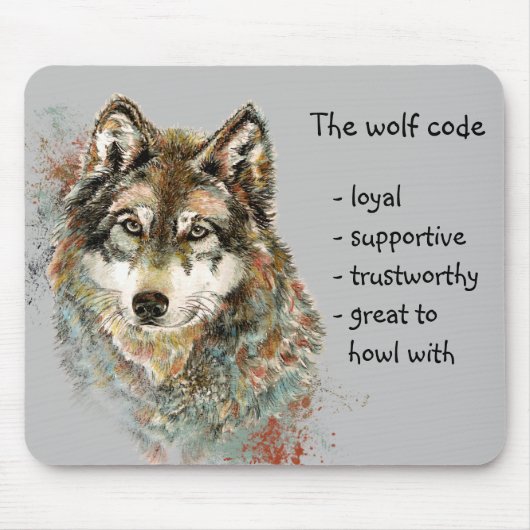 Waterverf Wolf Code Quote, Wolven Animal Wildlife Muismat (Voorkant)