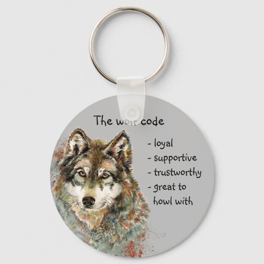 Waterverf Wolf Code Quote, Wolven Inspirerend Sleutelhanger (Voorkant)