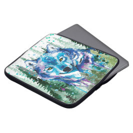 Waterverf Wolf Colorful Wolf Drawing Laptop Hoesje Laptop Sleeve
