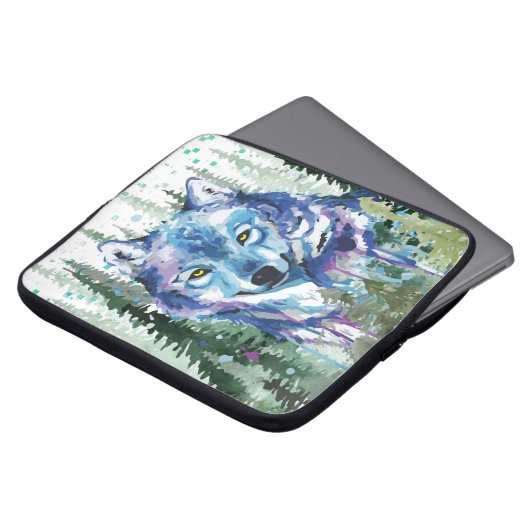Waterverf Wolf Colorful Wolf Drawing Laptop Hoesje Laptop Sleeve (Voorkant top)